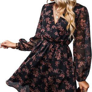 Cupshe V-neck Mini Dress (Navy Floral)